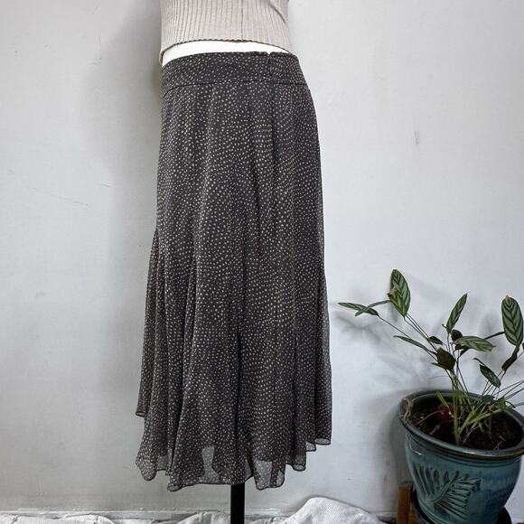 Vintage 90s Brown Silk Polka Dot Layered Midi Skirt Full Indie Grunge Fairy 6 P - Picture 3 of 6